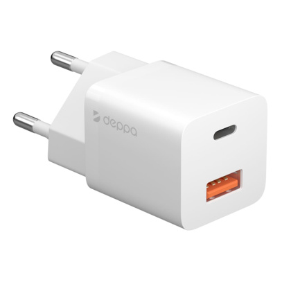 СЗУ Deppa GaN Wall Charger USB-C + USB-A, PD 3.0, QC 3.0, 20Вт (11410) Белый