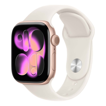 Apple Watch Series 11, 42 мм корпус из алюминия цвета «Rose Gold», ремешок Sport Band размера M/L цвета «Light Blush» Apple Watch Series 11, 42 мм корпус из алюминия цвета «Rose Gold», ремешок Sport Band размера M/L цвета «Light Blush»