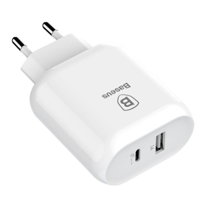 Сетевое зарядное устройство USB-C с USB Type-C Кабелем Baseus (2 USB) Quick Charge 32W 5V/9V/12V Bojure Series разъем Lightning (TZTUN-BJ02) Белый