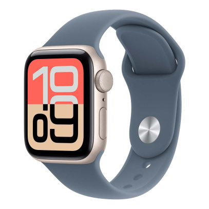 Apple Watch SE 3 (2025), 40 мм корпус из алюминия цвета «Starlight», ремешок Sport Band размера S/M цвета «Anchor Blue» Apple Watch SE 3 (2025), 40 мм корпус из алюминия цвета «Starlight», ремешок Sport Band размера S/M цвета «Anchor Blue»