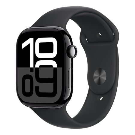 Apple Watch Series 10, 46 мм корпус из алюминия цвета «Jet Black», ремешок Sport Band размера M/L цвета «Black» Apple Watch Series 10, 46 мм корпус из алюминия цвета «Jet Black», ремешок Sport Band размера M/L цвета «Black»