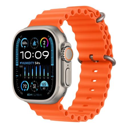Apple Watch Ultra 2 (2023), 49 мм корпус из титана цвета «Natural», ремешок Ocean Band цвета «Orange»