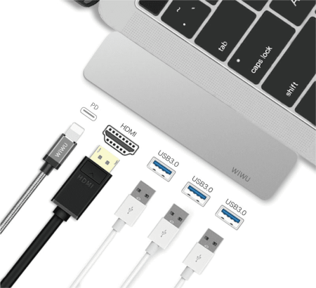 Хаб WiWU USB Type-C HUB 5в1 T6Pro Серый Хаб WiWU USB Type-C HUB 5в1 T6Pro Серый