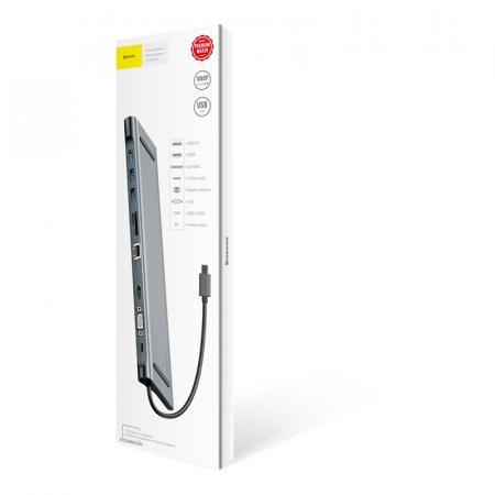 Переходник Baseus для MacBook HUB Enjoyment Series (Type-C to USB3.0+HDMI+SD/MMC+TF/Micro+LAN+VGA+PD+AUX) (CATSX-F0G) Deep Grey, темно-серый Переходник Baseus для MacBook HUB Enjoyment Series (Type-C to USB3.0+HDMI+SD/MMC+TF/Micro+LAN+VGA+PD+AUX) (CATSX-F0G) Deep Grey, темно-серый