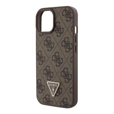 Чехол Guess для iPhone 15 PU 4G Triangle Diamond metal logo Hard (GUHCP15SP4TDPW) Коричневый