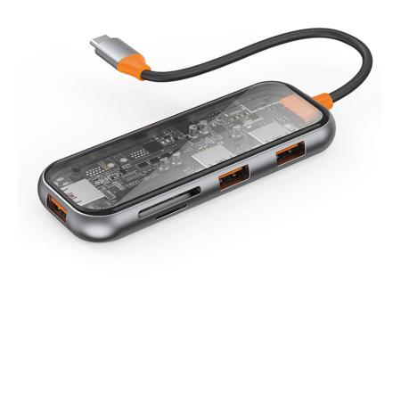 Хаб WiWU Cyber 5в1 USB C Multifunction Cyber Hub 3xUSB3.0 + TF/SD (CB005) Space Gray, серый Хаб WiWU Cyber 5в1 USB C Multifunction Cyber Hub 3xUSB3.0 + TF/SD (CB005) Space Gray, серый