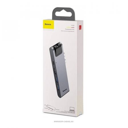 Переходник Baseus для MacBook HUB TB3 C+ (Dual Type-C to USB3.0/HDMI/Type-C/SD/Micro/LAN) (CAHUB-L0G) Deep Grey, темно-серый Переходник Baseus для MacBook HUB TB3 C+ (Dual Type-C to USB3.0/HDMI/Type-C/SD/Micro/LAN) (CAHUB-L0G) Deep Grey, темно-серый