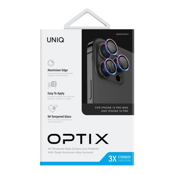 Стекло на камеру для iPhone 14 Pro/14 Pro Max UNIQ OPTIX Camera Lens protector Aluminium (IP6.1P-6.7PM-LENSIRD) Iridescent