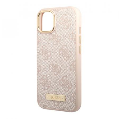 Чехол Guess для iPhone 13 с Magsafe PU 4G Plate metal logo Hard (GUHMP13MU4GPRP) Розовый