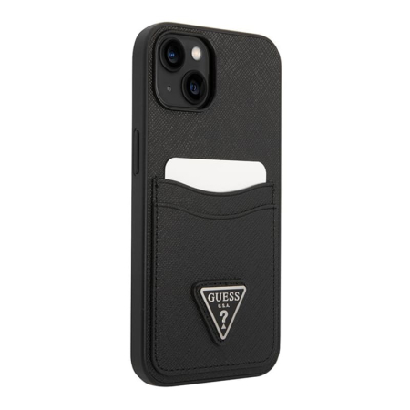 Чехол Guess для iPhone 14 Plus PU Saffiano Double cardslot Metal triangle logo Hard (GUHCP14MPSATPK) Черный