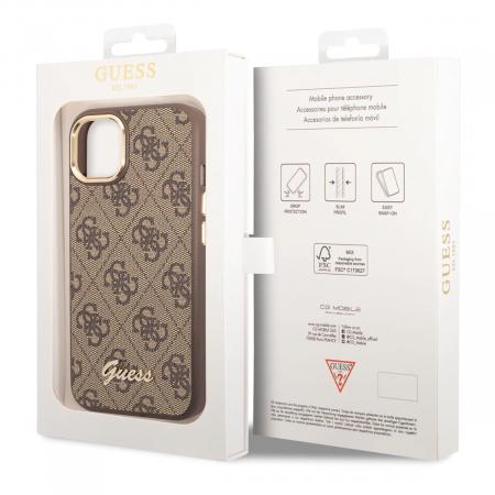 Чехол Guess для iPhone 14 CG Mobile PU 4G Script metal logo Hard (GUHCP14SHG4SHW) Коричневый