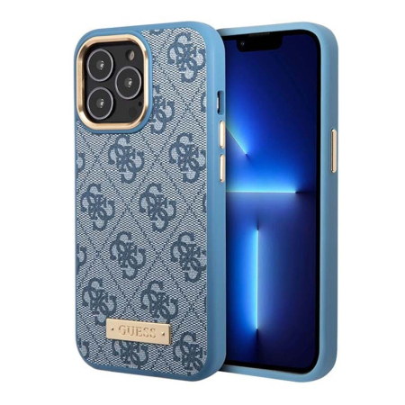 Чехол Guess для iPhone 13 Pro Max чехол MagSafe PU 4G Plate metal logo Hard Blue, голубой