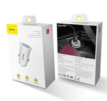 АЗУ Baseus 2 USB Quick Charger 30W Circular Plastic A+A Dual QC3.0 (CCALL-YD02) Белый АЗУ Baseus 2 USB Quick Charger 30W Circular Plastic A+A Dual QC3.0 (CCALL-YD02) Белый