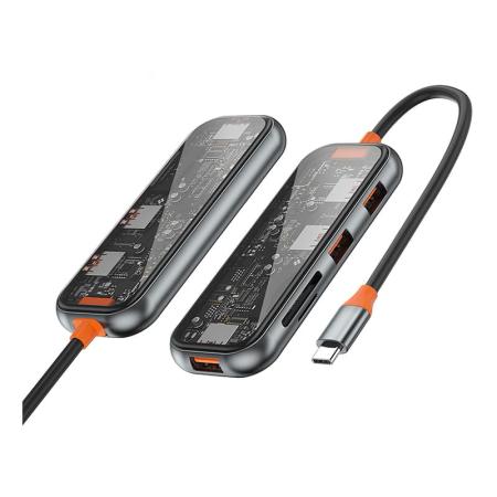 Хаб WiWU Cyber 5в1 USB C Multifunction Cyber Hub 3xUSB3.0 + TF/SD (CB005) Space Gray, серый Хаб WiWU Cyber 5в1 USB C Multifunction Cyber Hub 3xUSB3.0 + TF/SD (CB005) Space Gray, серый