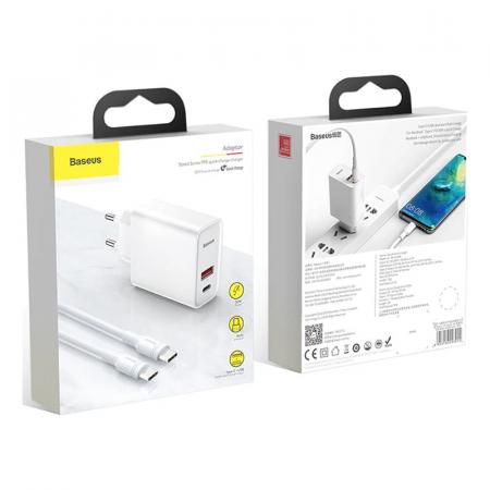 Сетевое зарядное устройство USB-C с USB Type-C Кабелем Baseus Quick Charge 30 Вт Speed Series разъем Type-C (TZCAFS-A02) Белый Сетевое зарядное устройство USB-C с USB Type-C Кабелем Baseus Quick Charge 30 Вт Speed Series разъем Type-C (TZCAFS-A02) Белый