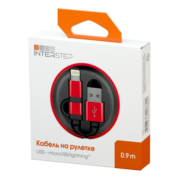 Кабель-рулетка InterStep 1,9 м (USB 2.0 – Lightning/MicroUSB) Черный