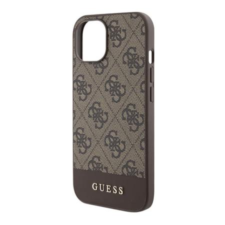 Чехол Guess для iPhone 15 PU 4G Bottom stripe Metal logo Hard (GUHCP15SG4GLBR) Коричневый