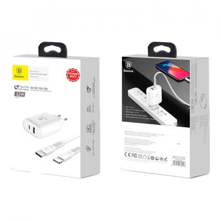 Сетевое зарядное устройство USB-C с USB Type-C Кабелем Baseus (2 USB) Quick Charge 32W 5V/9V/12V Bojure Series разъем Lightning (TZTUN-BJ02) Белый Сетевое зарядное устройство USB-C с USB Type-C Кабелем Baseus (2 USB) Quick Charge 32W 5V/9V/12V Bojure Series разъем Lightning (TZTUN-BJ02) Белый