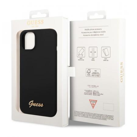 Чехол Guess для iPhone 14 Plus Liquid silicone Gold metal logo Hard (GUHCP14MSLSMK) Черный