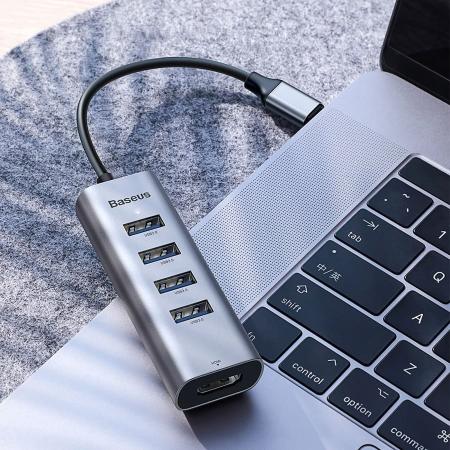 Переходник Baseus для MacBook HUB Enjoy series (Type-C to USB3.0*4+HDMI) (CAHUB-N0G) Deep Grey, темно-серый Переходник Baseus для MacBook HUB Enjoy series (Type-C to USB3.0*4+HDMI) (CAHUB-N0G) Deep Grey, темно-серый