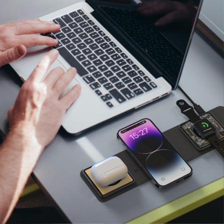 Беспроводная зарядная станция Deppa 3в1 Crystal MagSafe Fold Travel QI складная (23153) Black, черный Беспроводная зарядная станция Deppa 3в1 Crystal MagSafe Fold Travel QI складная (23153) Black, черный