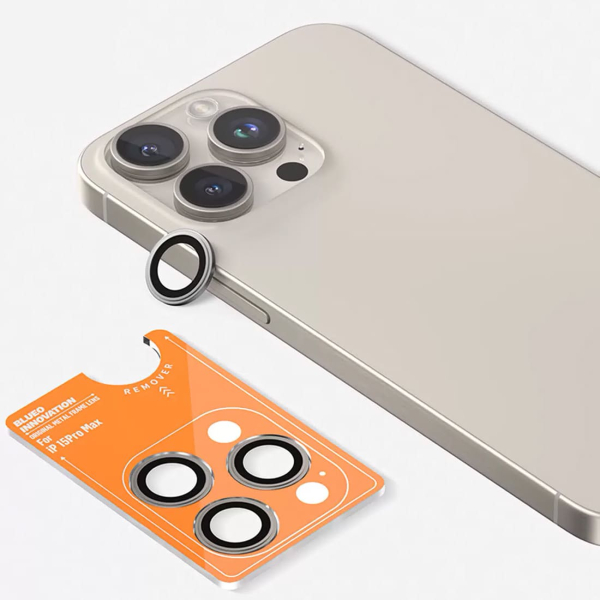 Защитное стекло для камеры iPhone 15 Pro Max BLUEO Original metal frame Серый