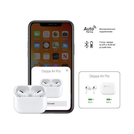 Беспроводные наушники с микрофоном Deppa Air Pro, TWS, BT 5.1, 250 мАч, QI, IPX4 (44167) Белый Беспроводные наушники с микрофоном Deppa Air Pro, TWS, BT 5.1, 250 мАч, QI, IPX4 (44167) Белый