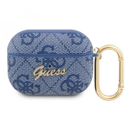 Чехол Guess для Airpods Pro PU leather 4G с карабином и металлическим логотипом (GUAP4GSMB) Синий