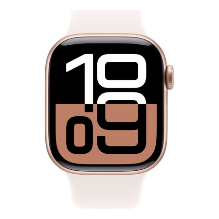 Apple Watch Series 10, 42 мм корпус из алюминия цвета «Rose Gold», ремешок Sport Band размера M/L цвета «Light Blush» Apple Watch Series 10, 42 мм корпус из алюминия цвета «Rose Gold», ремешок Sport Band размера M/L цвета «Light Blush»