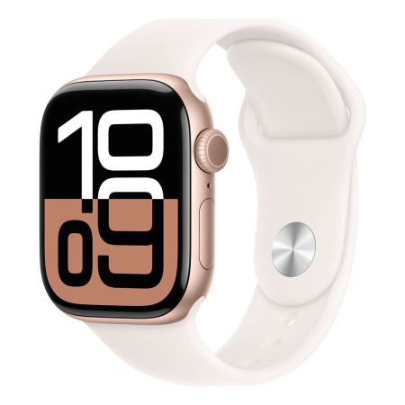Apple Watch Series 10, 42 мм корпус из алюминия цвета «Rose Gold», ремешок Sport Band размера M/L цвета «Light Blush» Apple Watch Series 10, 42 мм корпус из алюминия цвета «Rose Gold», ремешок Sport Band размера M/L цвета «Light Blush»