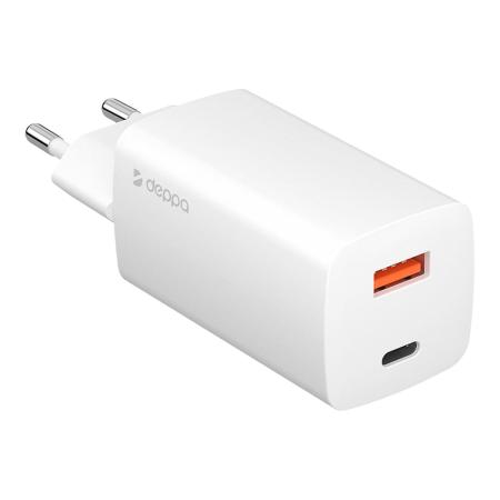 Сетевое зарядное устройство Deppa Wall Charger GaN USB A+USB-C, PD 3.0, QC 3.0, 65 Вт, GaN (11434) Белый Сетевое зарядное устройство Deppa Wall Charger GaN USB A+USB-C, PD 3.0, QC 3.0, 65 Вт, GaN (11434) Белый