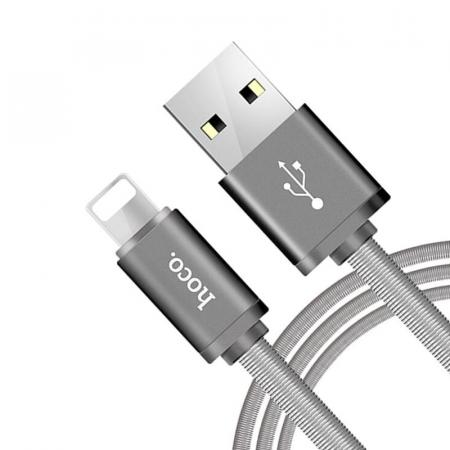 USB кабель hoco. Металлический 1,2 м разъем Lightning (U5) Серый