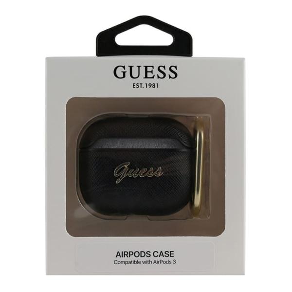 Чехол Guess с карабином для AirPods 3 CG Mobile PU Saffiano with metal logo (GUA3SASMK) Черный